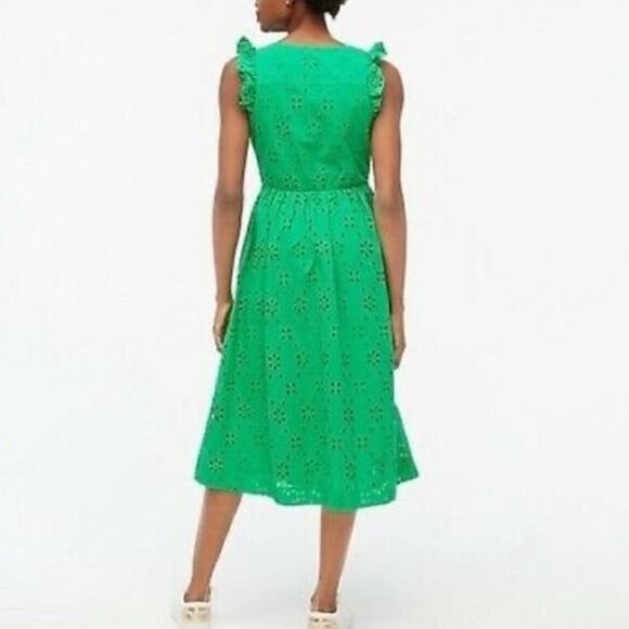 J Crew Eyelet Shirtdress Kelly Green Vintage Style A Line Midi Dress Size 00 - Picture 4 of 12
